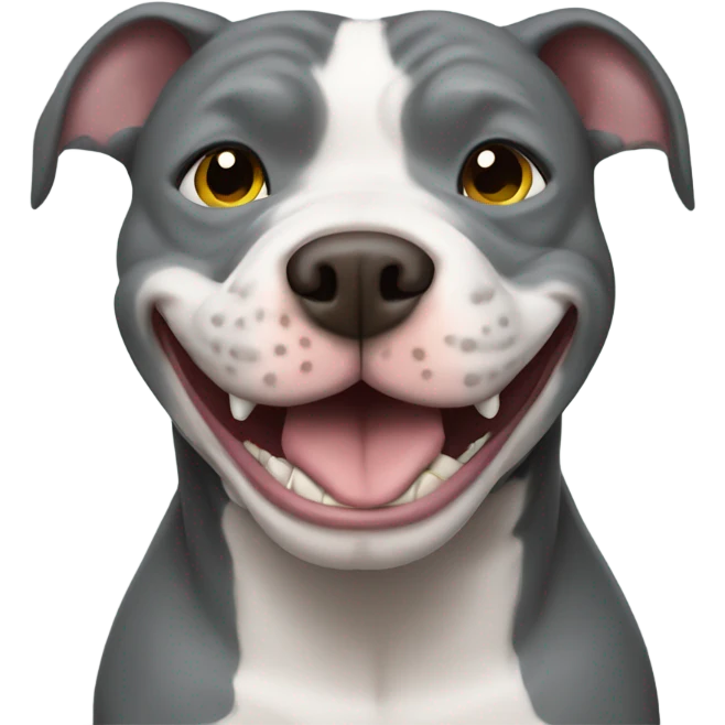 Grey pitbull smiling with an alligator in mouth emoji
