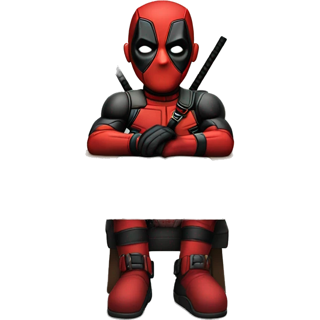 Cute Deadpool sitting at a desk, front view emoji
