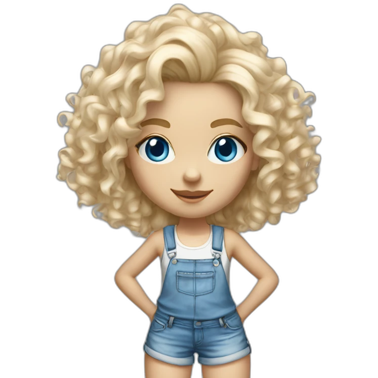 hyperrealist white long curly blonde hair blue eyes girl with tight jean short shorts and sneakers facing towards camera emoji