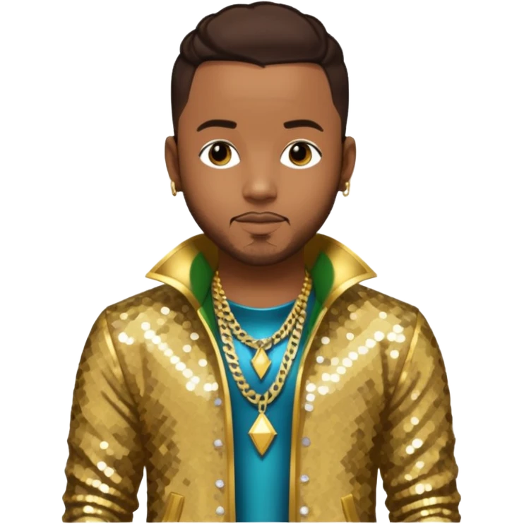 Pleasure P, R&B Singer from Pretty Ricky with dark brown hair, gold sequin outfit emoji