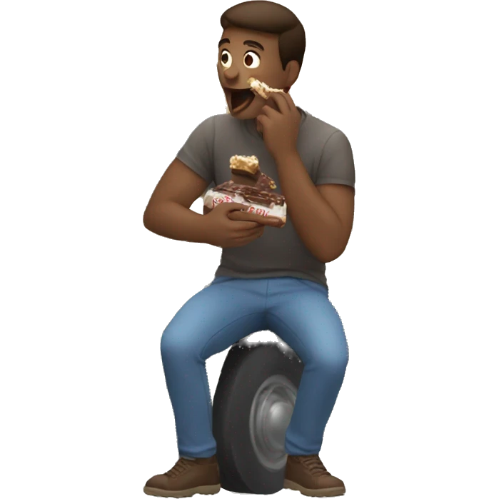 guy eating a candy bar filming a truck emoji