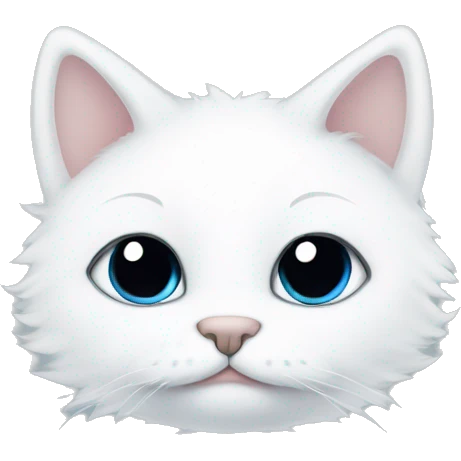 White fluffy cat with black ears and 2 small black dots near left eye emoji