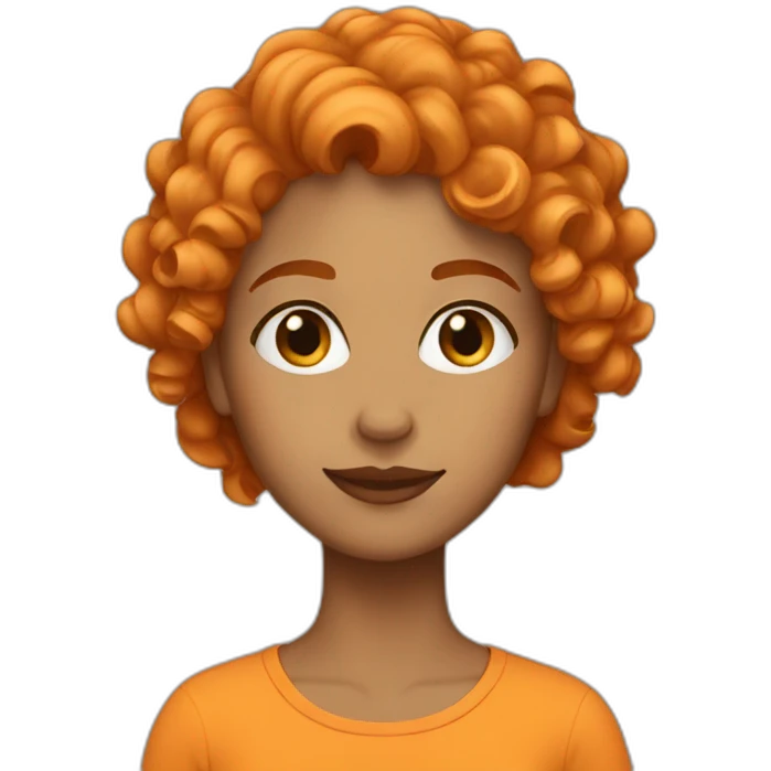 Woman wearing make that is tan and has very short orange curly hair emoji