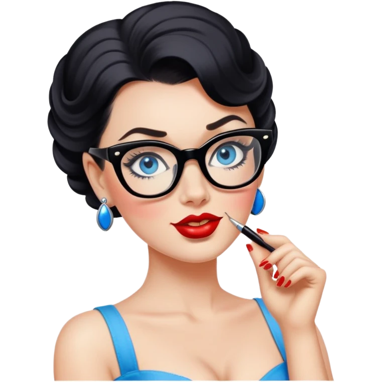 50's pin up,  black glasses and blue eyes  emoji