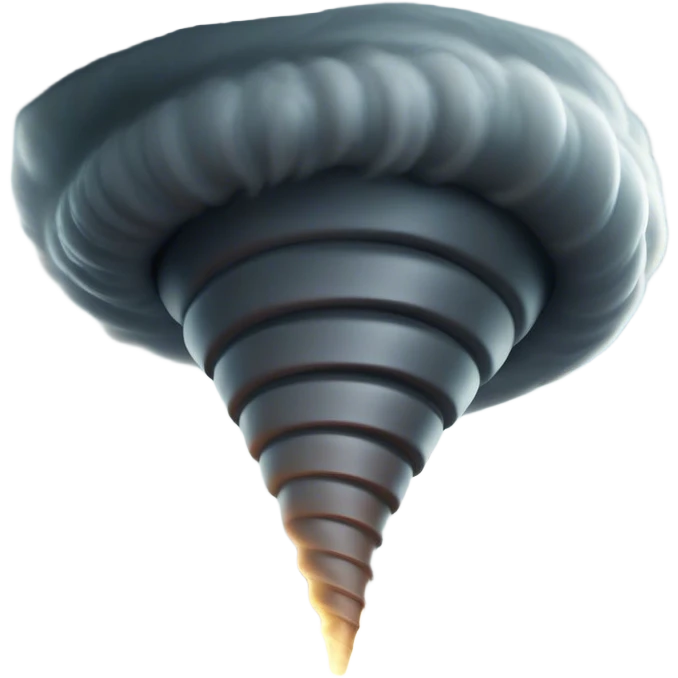 Cinematic Realistic Tornado Emoji, Spiraling fiercely, with dark swirling clouds that twist and stretch downward in a funnel shape. The winds whip up debris as the tornado roars across the landscape, leaving a trail of awe and fear. Soft glowing outline, capturing the essence of wild force and unpredictable power in a mighty tornado! emoji