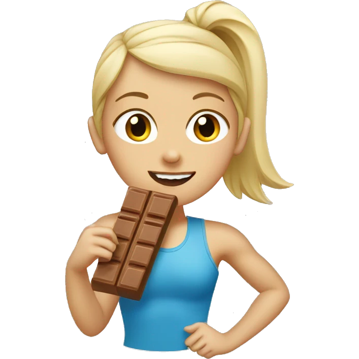 Sporty blond girl eating protein bar  emoji