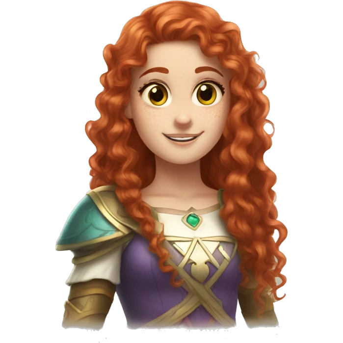 a white girl with long red curly hair and freckles, cosplaying Princess Zelda posing and smiling emoji