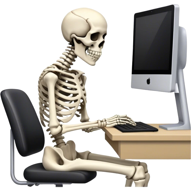 Skeleton sitting at computer desk emoji
