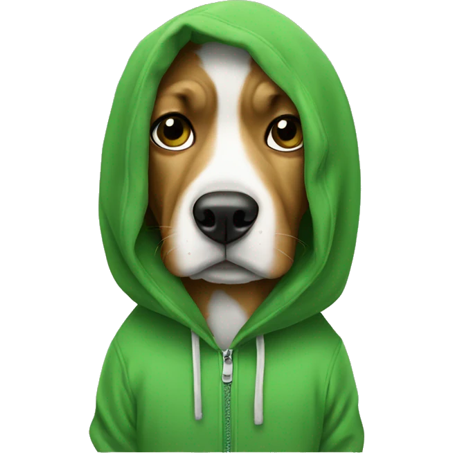 Dog wearing green hoodie  emoji