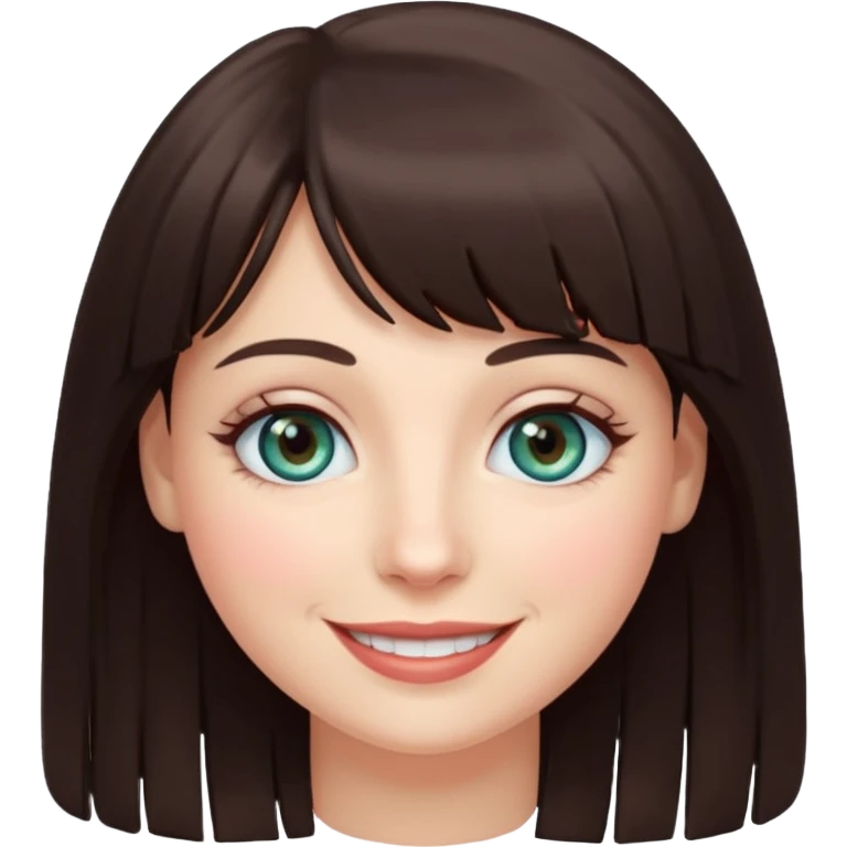 Simple White smiling women with a dark brown fringe and blue greenish eyes emoji