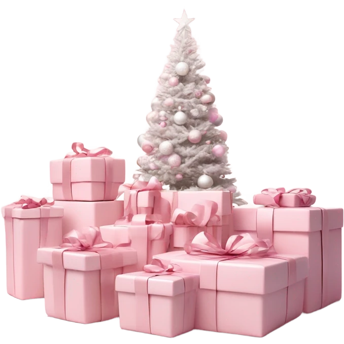 Light pink Christmas gifts under a white Christmas tree  emoji
