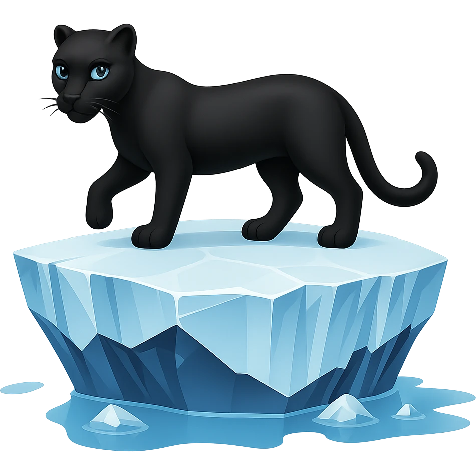 Make the black panther look feminine, keep it on an iceberg, in emoji style with no background. The style should resemble apple style emojis with concise details. emoji