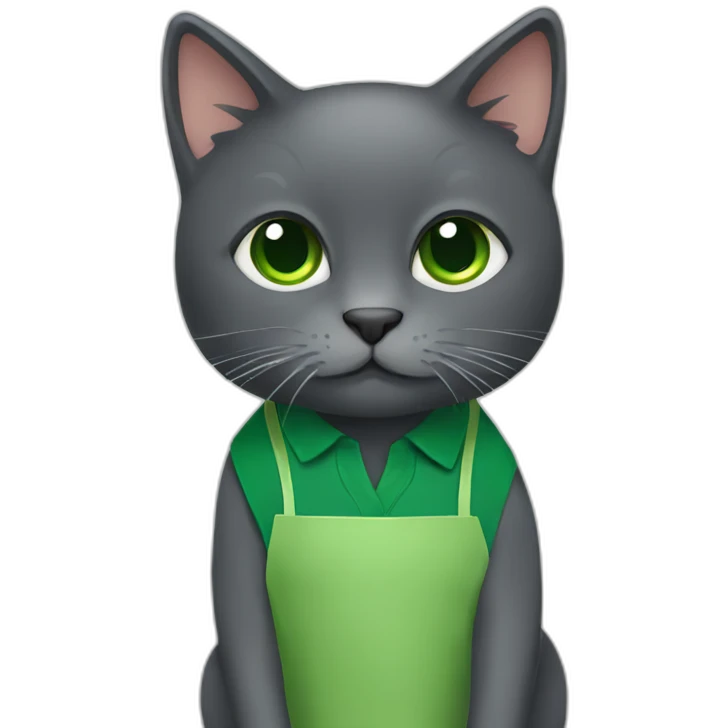 Dark Grey cat with green apron emoji