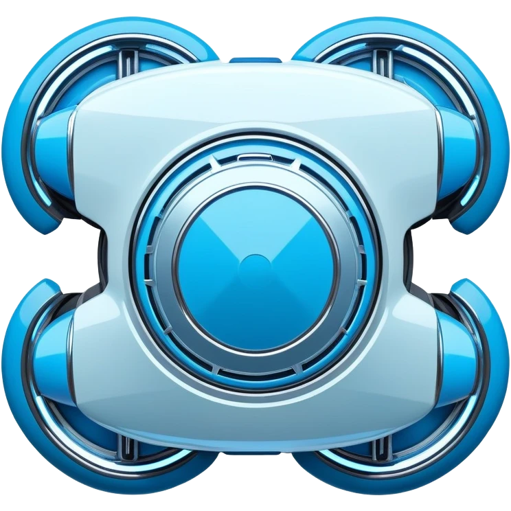 Top-down view of futuristic retro hover car with angular design and glowing blue wheels, flat vector style, minimal color palette with blue highlights emoji
