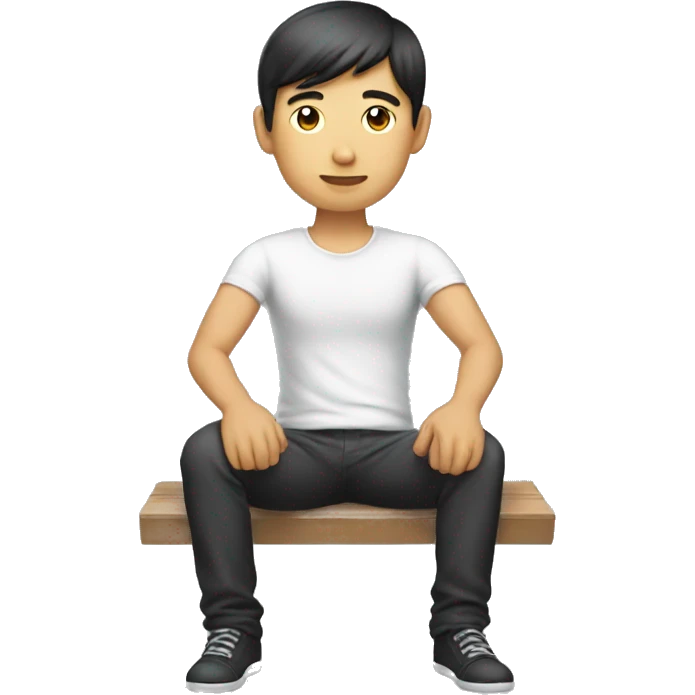 An asian guy sitting here think about his lover emoji