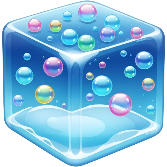 An ice cube surrounded by hundreds of floating bubbles  emoji