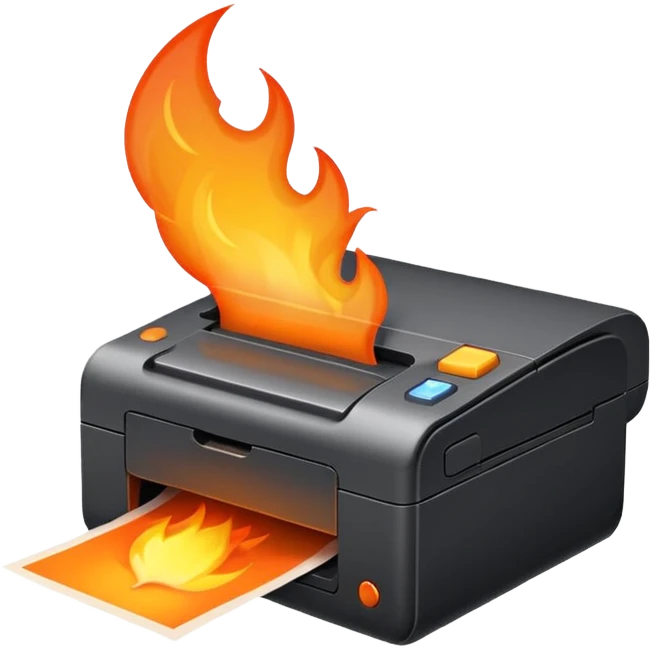 una impresora escupiendo fuego emoji