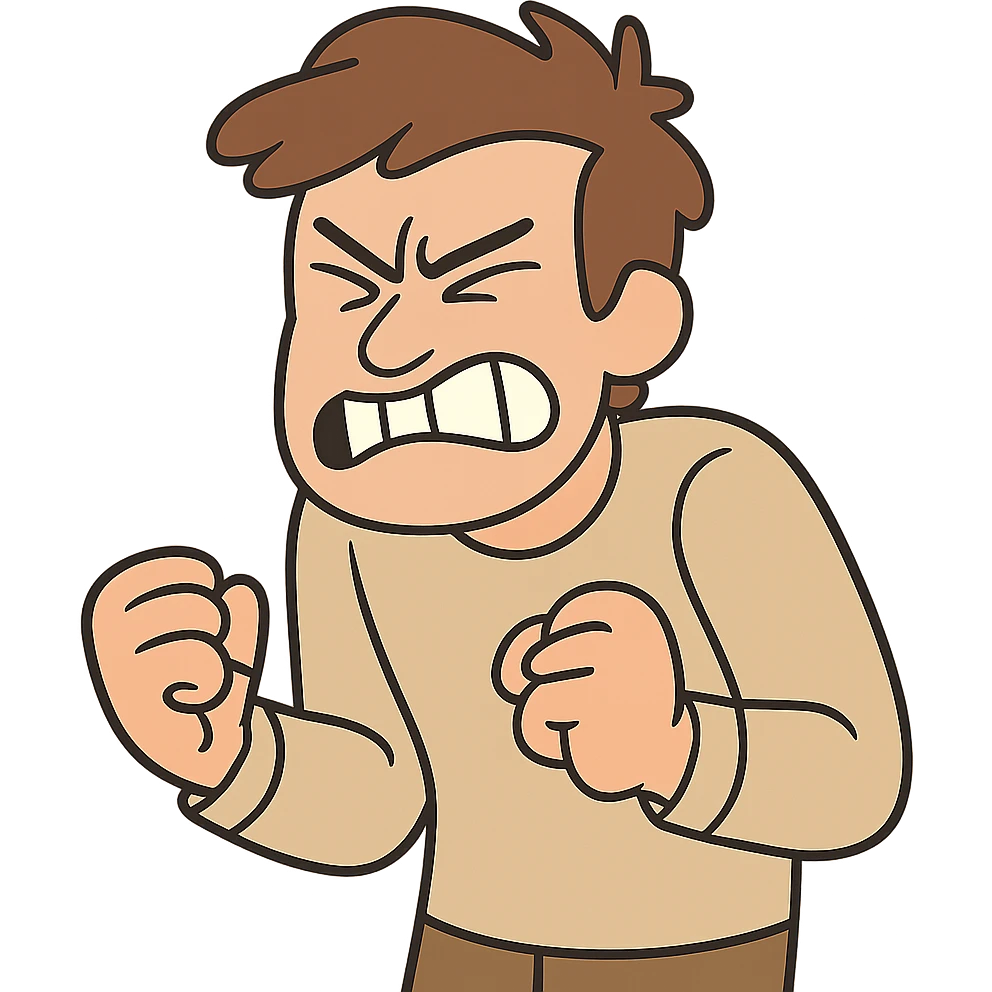 a person clenching their fists and gritting their teeth, frustrated, cartoon style emoji