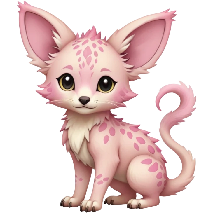 Feral Rare Fantasy cute pastel pink Vernid-Trico-species by LiLaiRa, random markings, tufted ears, full body emoji
