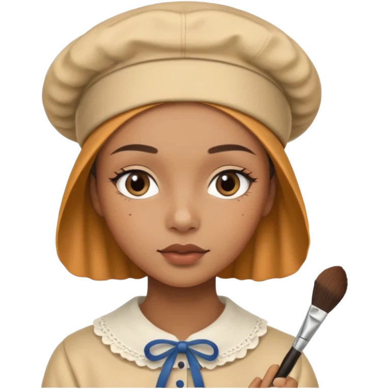 19 year old woman with a bonnet doing her makeup no hair showing caramel skin emoji