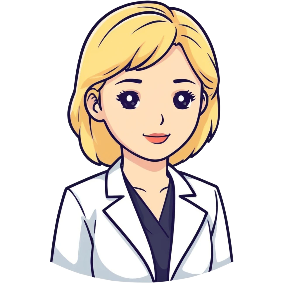 blonde caucasian woman in white dress shirt and white lab coat emoji
