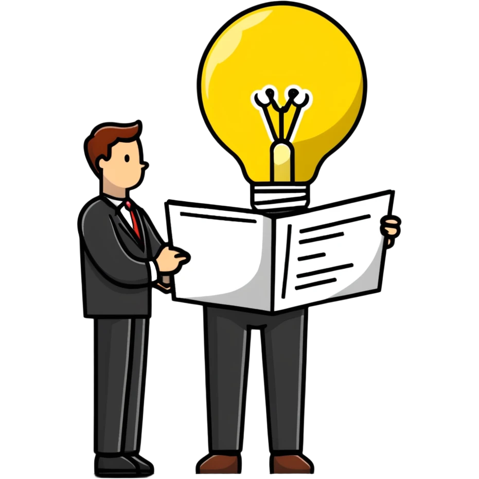 smart entrepreneur with business plan and lightbulb emoji