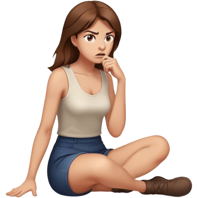 angry woman with brown hair sitting on a floor in profile avoiding conversation emoji