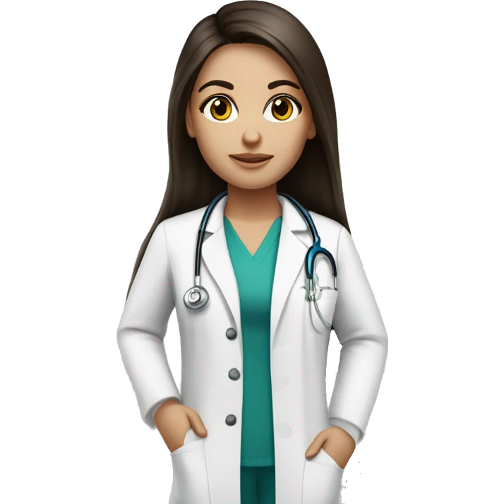 Pretty brunette long hair doctor, fair skin, black eyes emoji