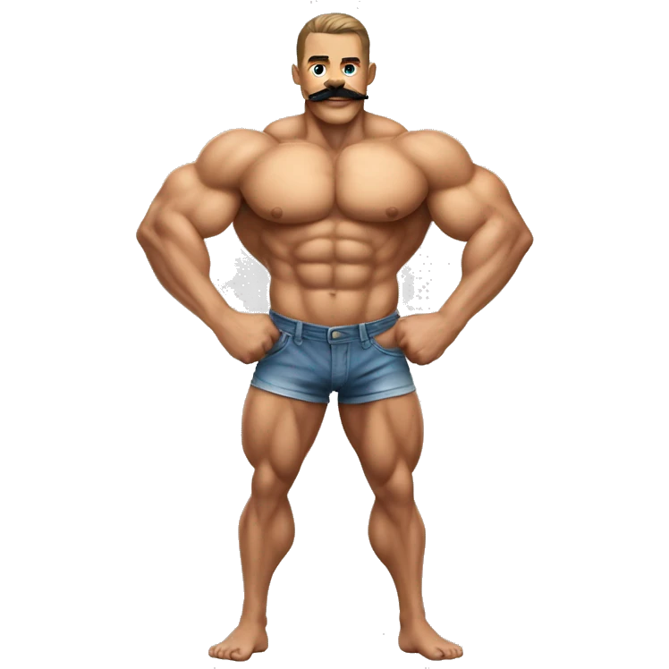 Muscular gay bodybuilder with mustache bikini realistic emoji