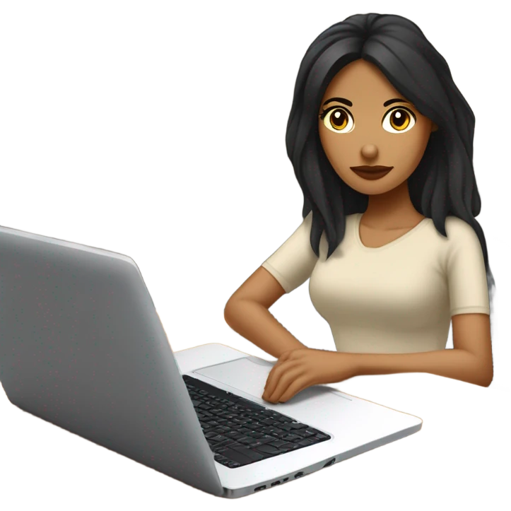 Quiero un emoji de una mujer mexicana pelo negro estudiante CON SU LAPTOP en un escritorio con cafe emoji