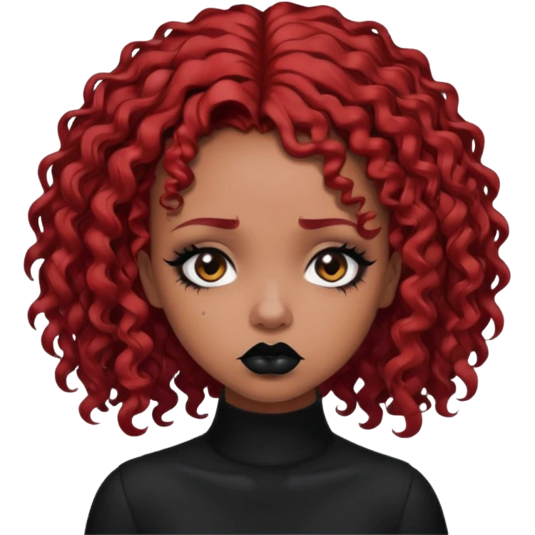 goth girl red hair cacheado médio pele parda, expressão triste  emoji