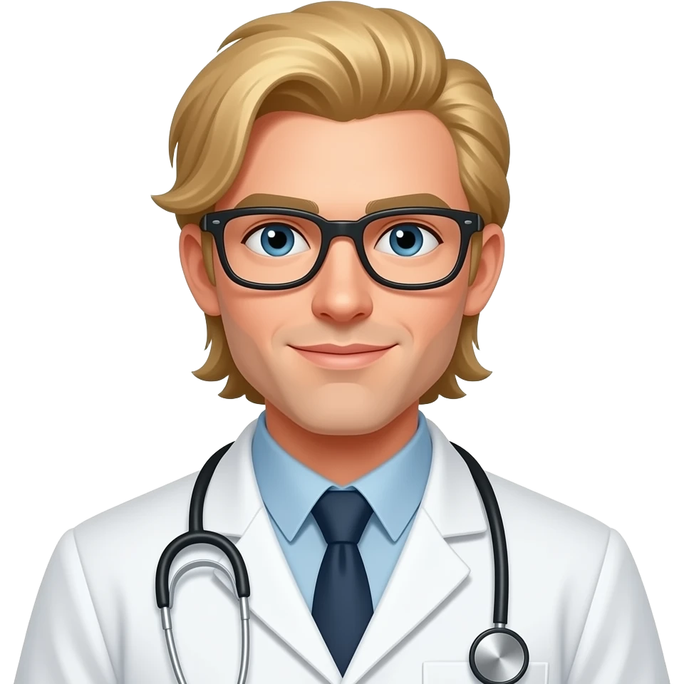 male, lab scientist, blonde, pony tail, long hair, no facial hair emoji