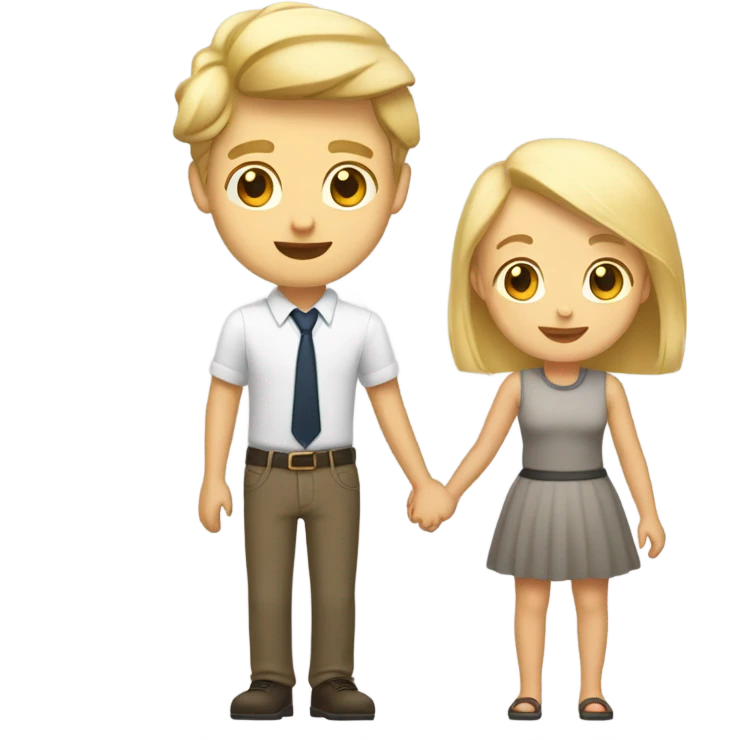 A blonde girl with short hair holding hands with a handsome tall blonde boy emoji