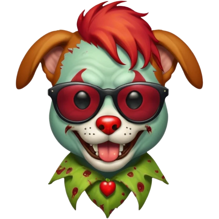 Zombie dog with sun glasses and red hair and joker nose hungry  emoji