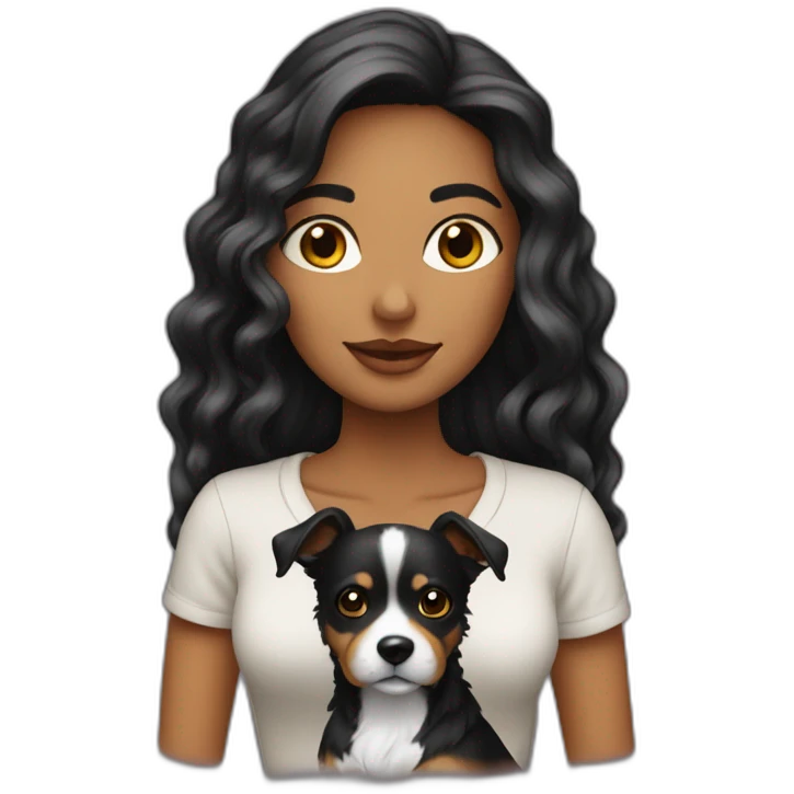 mujer pelo largo negro con perro maltés blsnco emoji