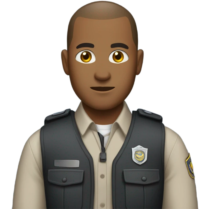 Security guard with buzzcut, vest on with button up underneath. NO TIE. NO HAT.  emoji