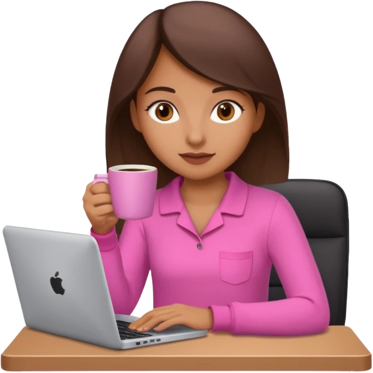 Make a girl with coffee in hands and computer: I am a marketing girl, give me pink vibes emoji
