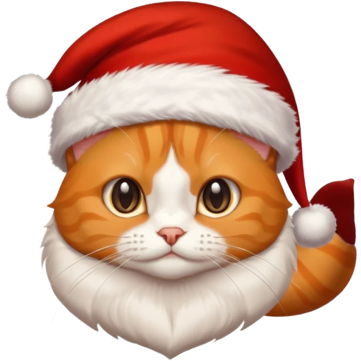 Make me a orange tabby cat with a white chin and a bit of white on the end of his tail with a Santa hat emoji