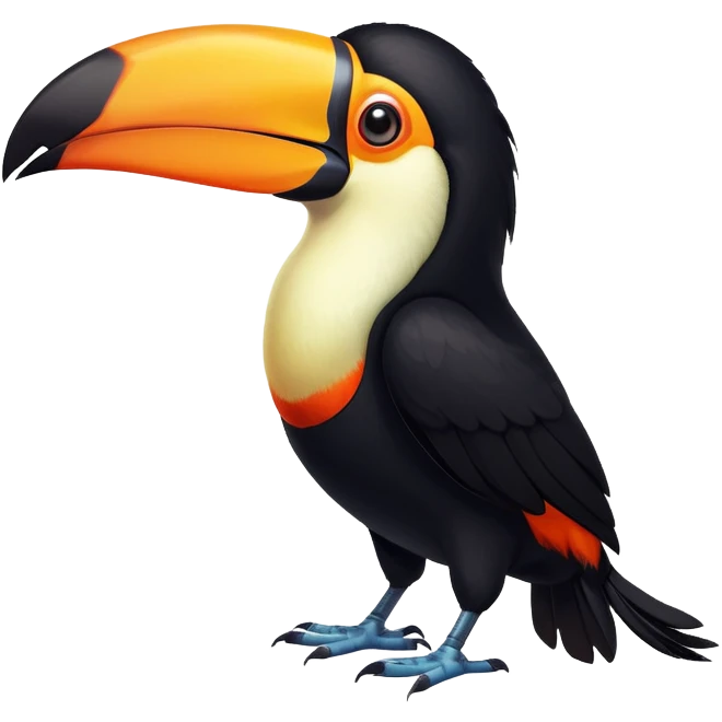 cinematic-toucan-realistic-full-body-standing-emoji,-sleek-black-feathers-contrasting-with-its-massive-bright-orange-beak,-head-tilted-dramatically,-sharp-dark-eyes-glowing-with-curiosity,-simplified-yet-realistic-focused-features,-highly-detailed,-glowing-with-an-almost-sarcastic-glow emoji
