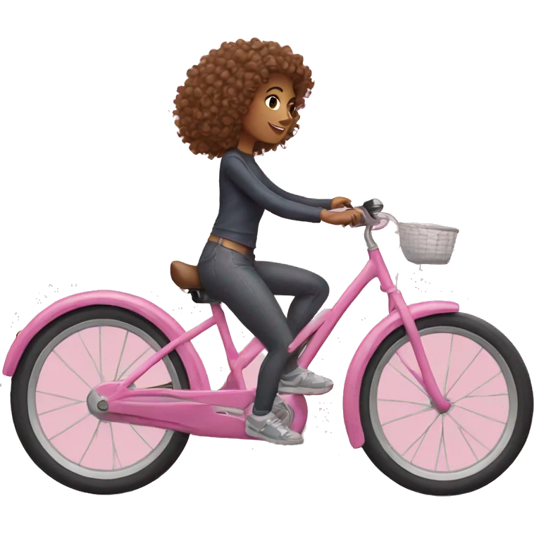 girlwith curly hair riding pink bike emoji