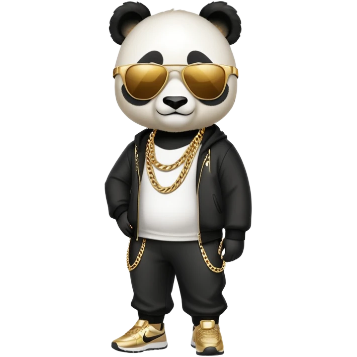 Panda con cadenas de oro gafas de sol pantalón nike emoji