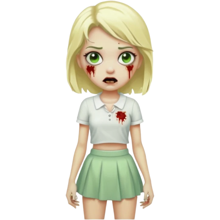 zombie blonde girl with white skirt, green skin and that it be in frontal zoom form emoji