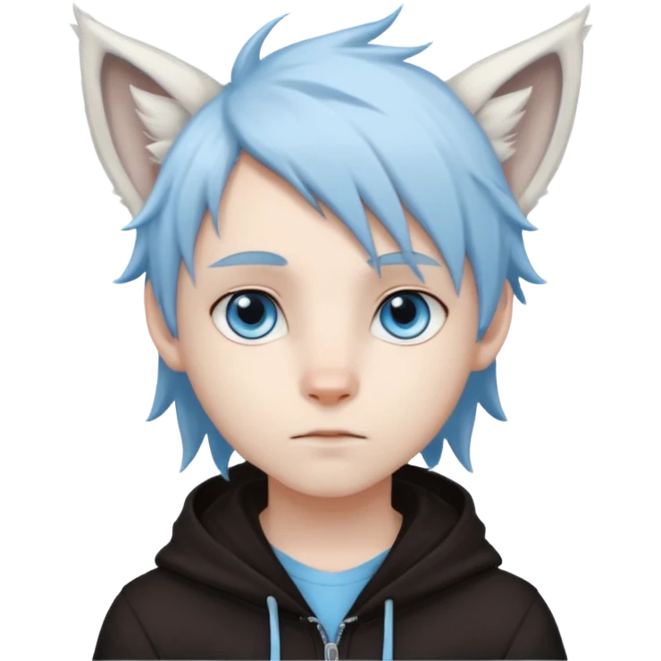 White cute boy with dark brown emo-style hair and white lynx ears emoji