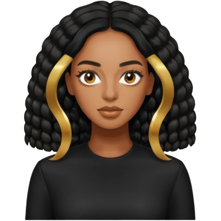 Solange, black long hair, black outfit emoji
