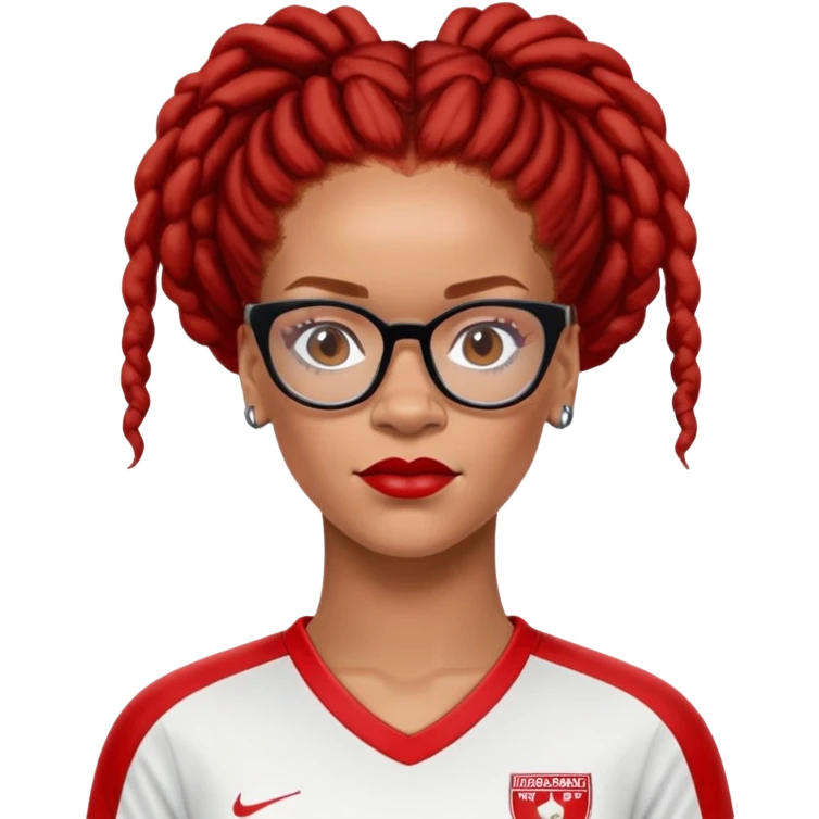 Rihanna freckles soccer mom updo dreadlocks island red and white jersey cool eyeglasses emoji