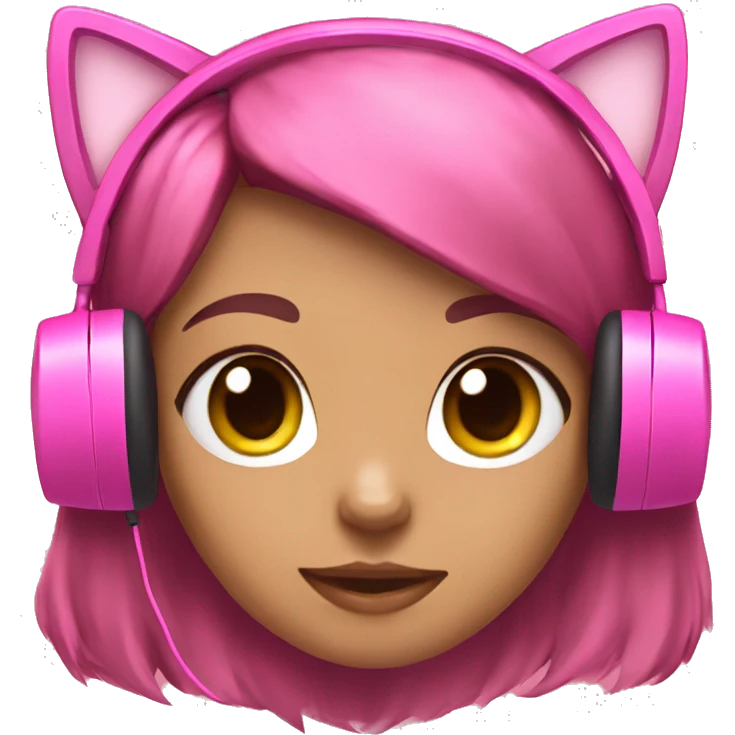 Girl with pink gaming headset that has cat ears  emoji