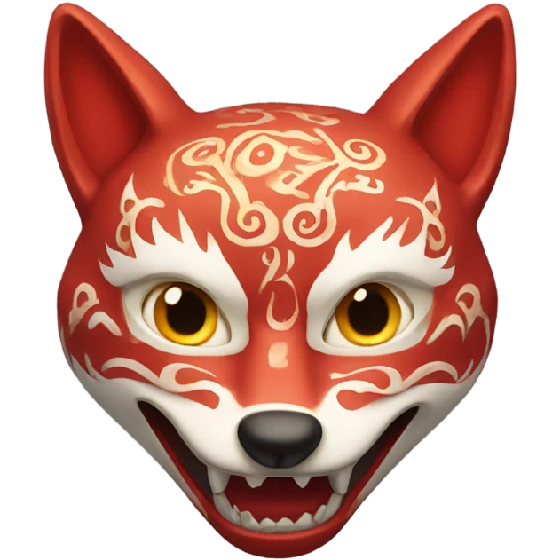 red kitsune mask, amazed face emoji