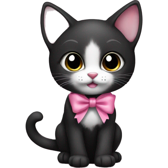 Black kitten with pink bow emoji