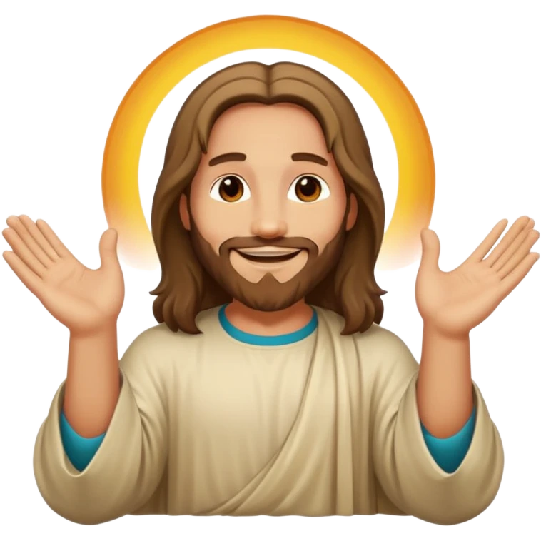 Cartoon sticker of Jesus smiling, hands together. Vibrant colors, white background. Large text: 'AMÉN'." emoji