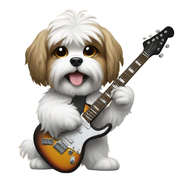 Shitzu dog playing electric guitar emoji